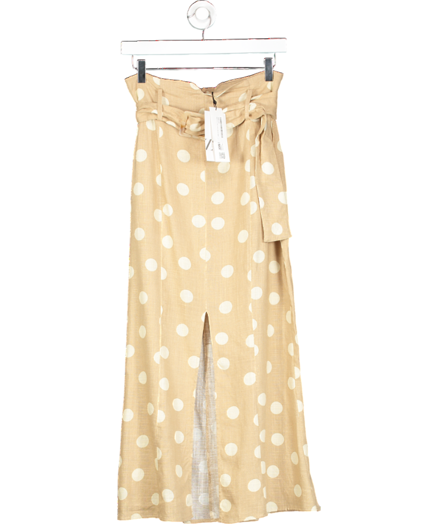ZARA Beige Polka Dot Linen Blend Skirt UK M