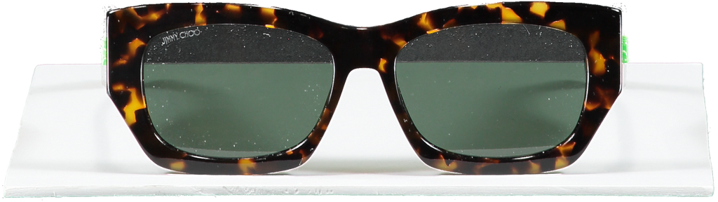 Jimmy Choo Brown Cami Sunglasses- Dark Havana Square-frame Sunglasses With Green Emblem  in case