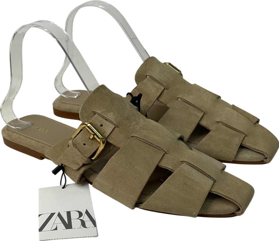 ZARA Beige Buckle Design Slip On Sandal UK 6