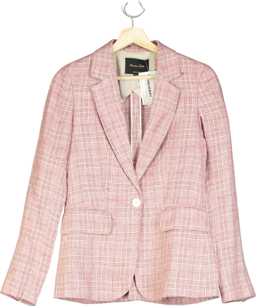 Massimo Dutti Pink Linen Plaid Blazer UK 10