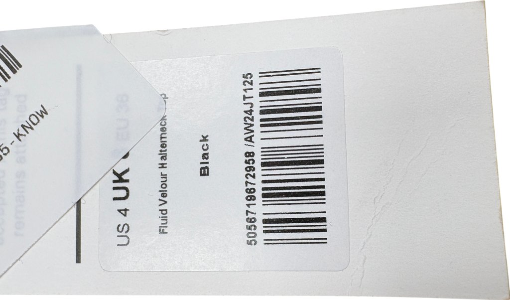 ME + EM Black Fluid Velour Halterneck Top UK 8