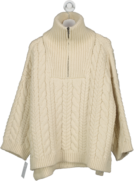 Mr Mittens Cream Chunky Half Zip Cable Knit Wool Sweater UK XS/S