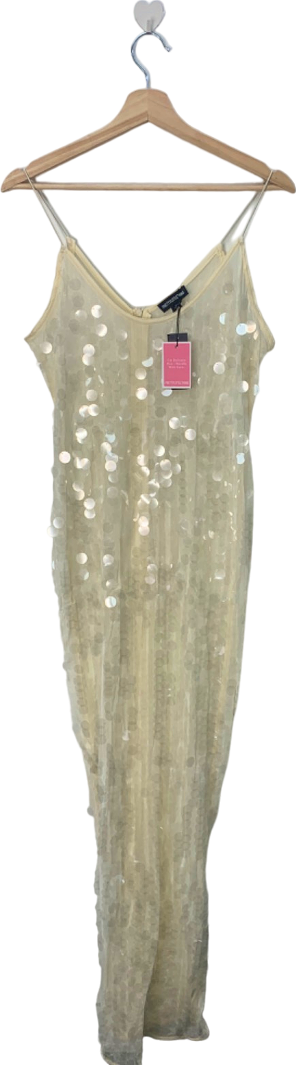 PrettyLittleThing Cream Sheer Sequin Maxi Dress UK 12