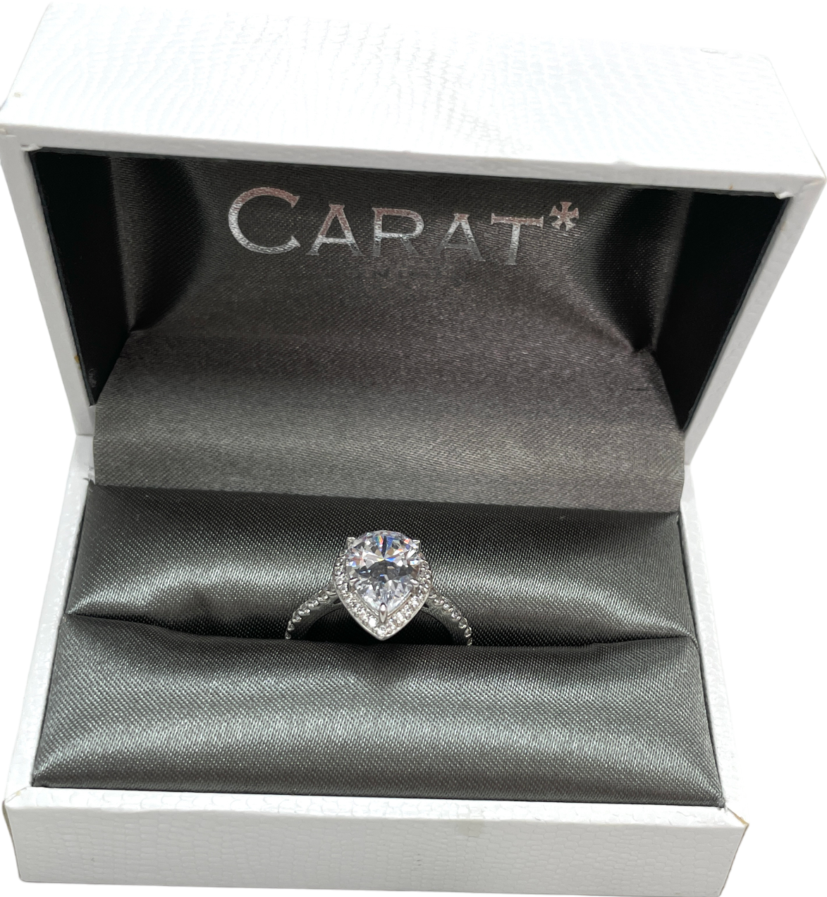 Carat London Luella Pear Borderset Ring White Gold Plated RING SIZE L