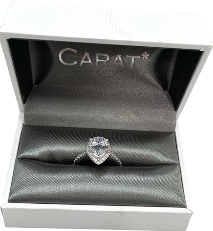 Carat London Luella Pear Borderset Ring White Gold Plated RING SIZE L