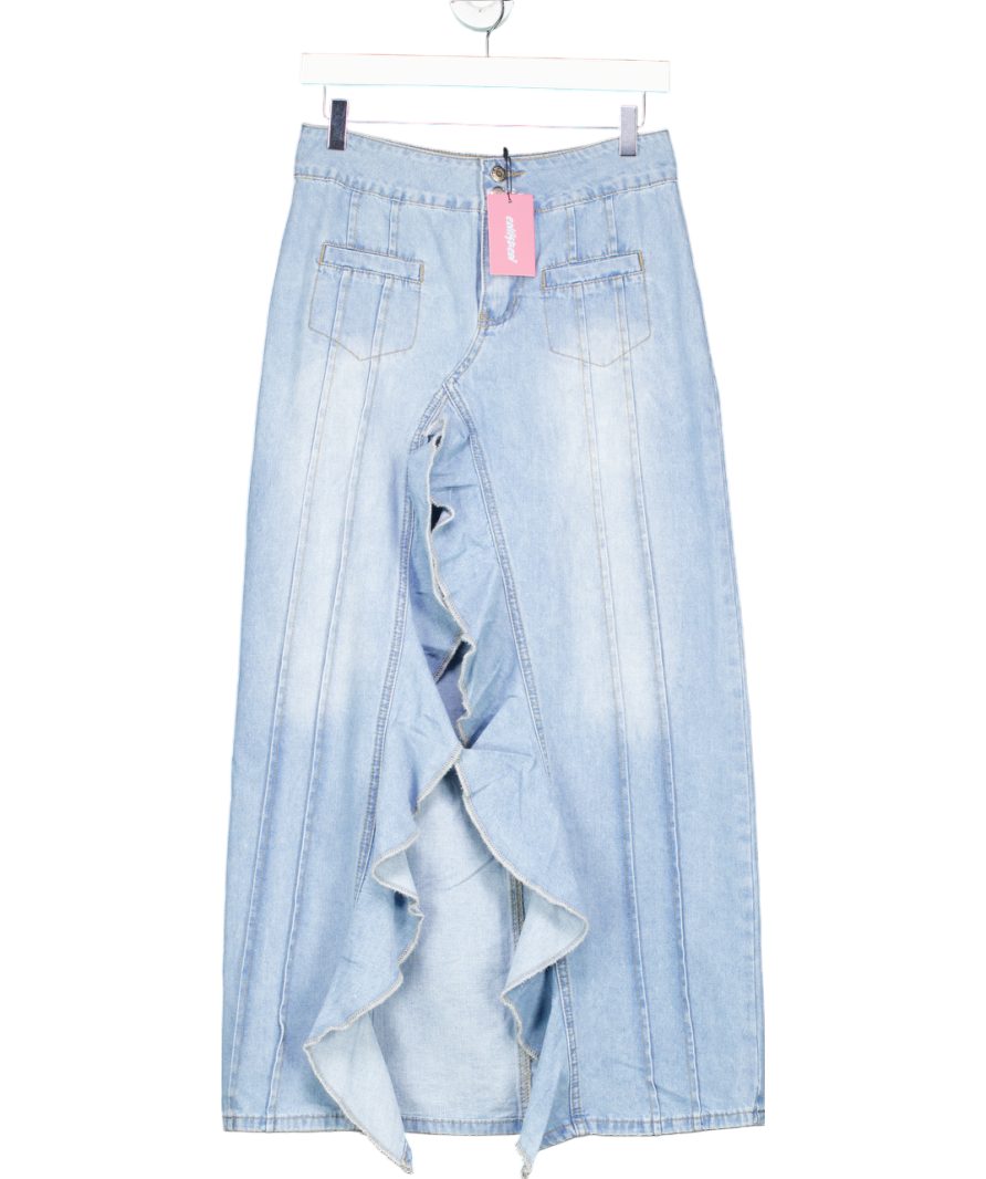 Edikted Blue Valencia Ruffle Maxi Skirt UK S