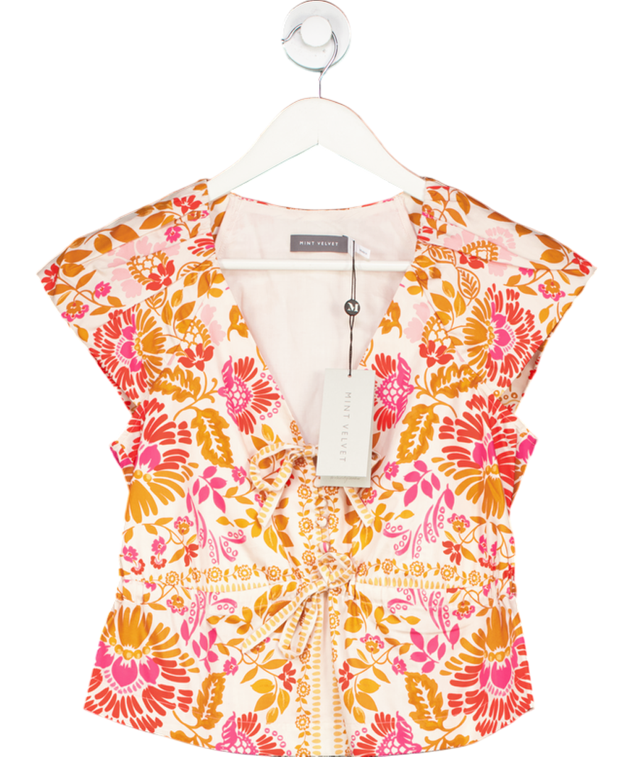 Mint Velvet Orange Placement Print Puff Top UK 8