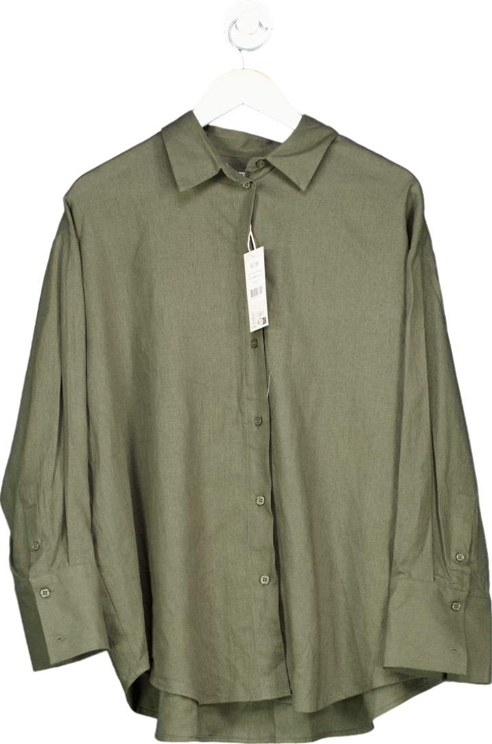 NA-KD Green Oversized Linen Blend Shirt EU 36