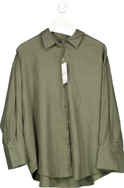 NA-KD Green Oversized Linen Blend Shirt EU 36