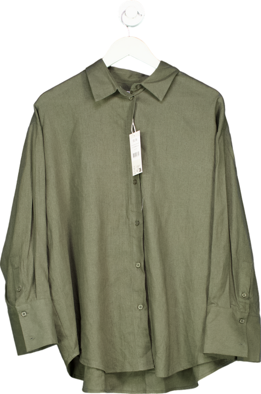 NA-KD Green Oversized Linen Blend Shirt EU 36