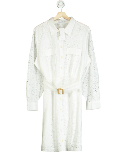 MANGO White Shirly Broiderie Anglaise Mini Shirt Dress UK 20