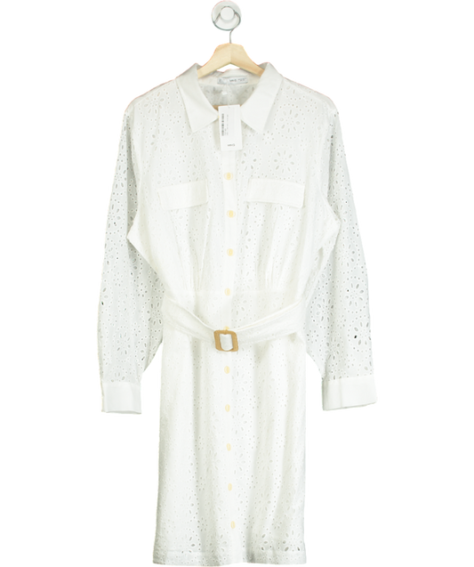 MANGO White Shirly Broiderie Anglaise Mini Shirt Dress UK 20