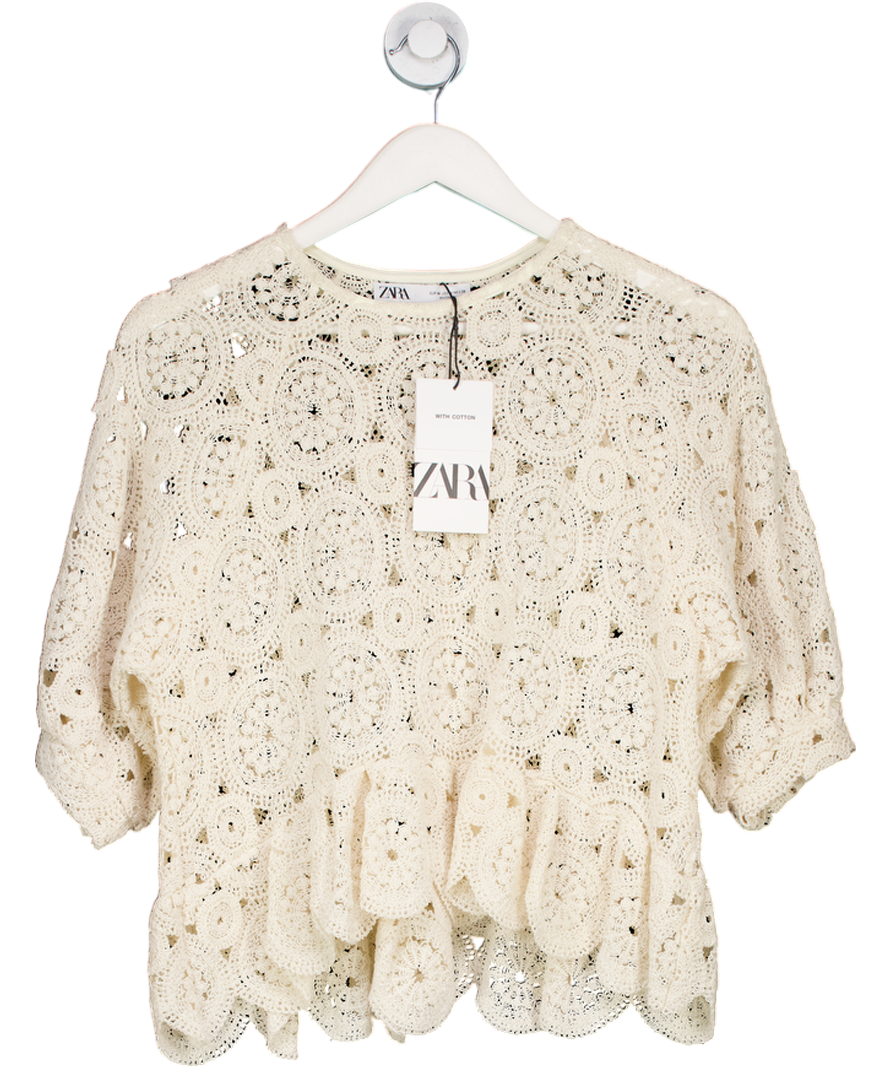 ZARA Cream Crochet Top UK M
