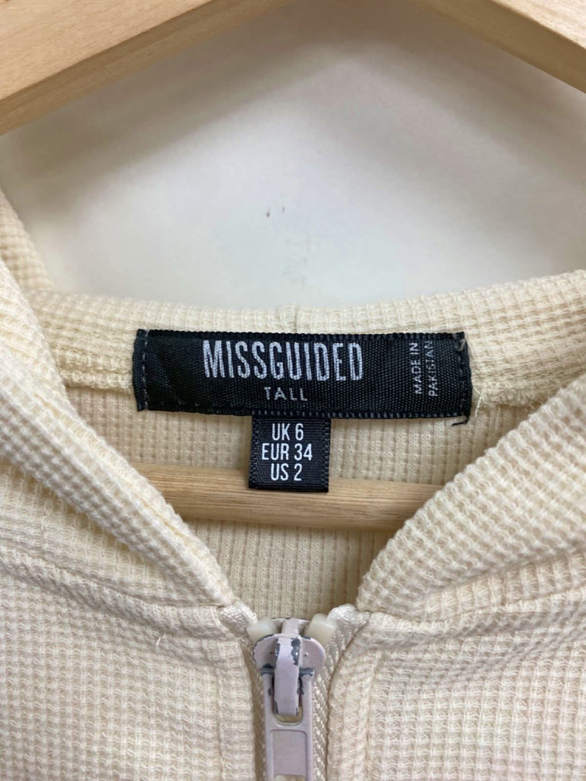 Missguided Cream Tall Waffle Textured Zip Hoodie UK 6