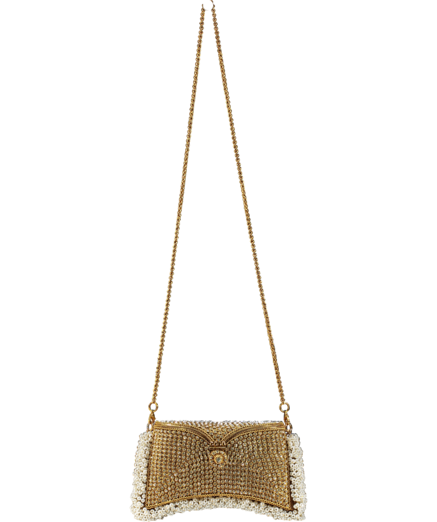 mae cassidy Metallic All That Glitters" Zeenat Crystal Clutch Bag Golden Splendour