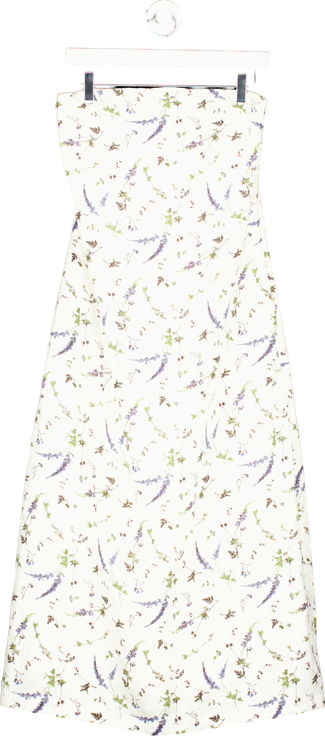Albaray White Floral Spring Pressed Floral Bandeau Dress UK 8