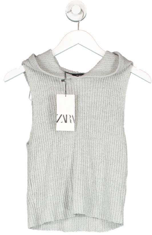 ZARA Grey Hooded Knit Vest UK S