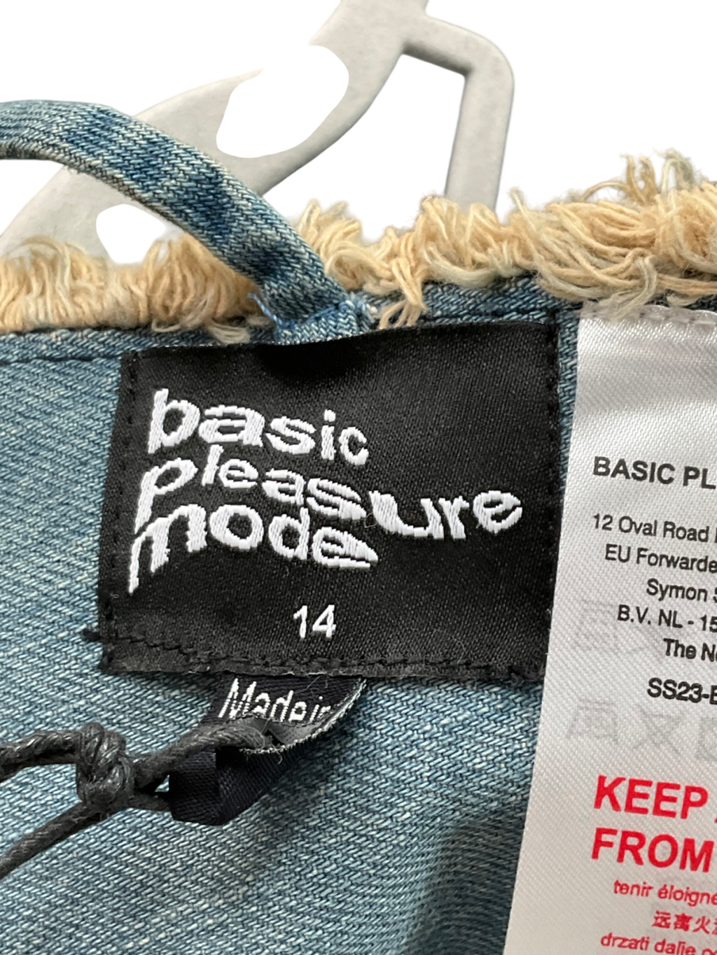 Basic Pleasure mode Blue Raw Edge Denim Star Halter Top Co-ord In Distressed Mid Wash UK 14