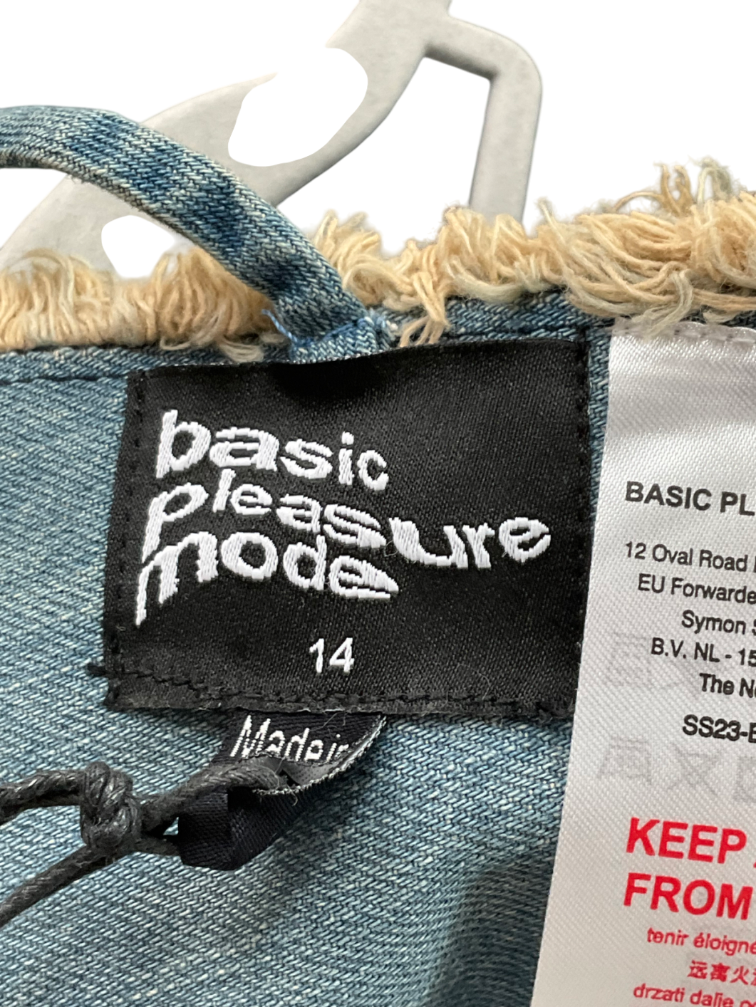 Basic Pleasure mode Blue Raw Edge Denim Star Halter Top Co-ord In Distressed Mid Wash UK 14