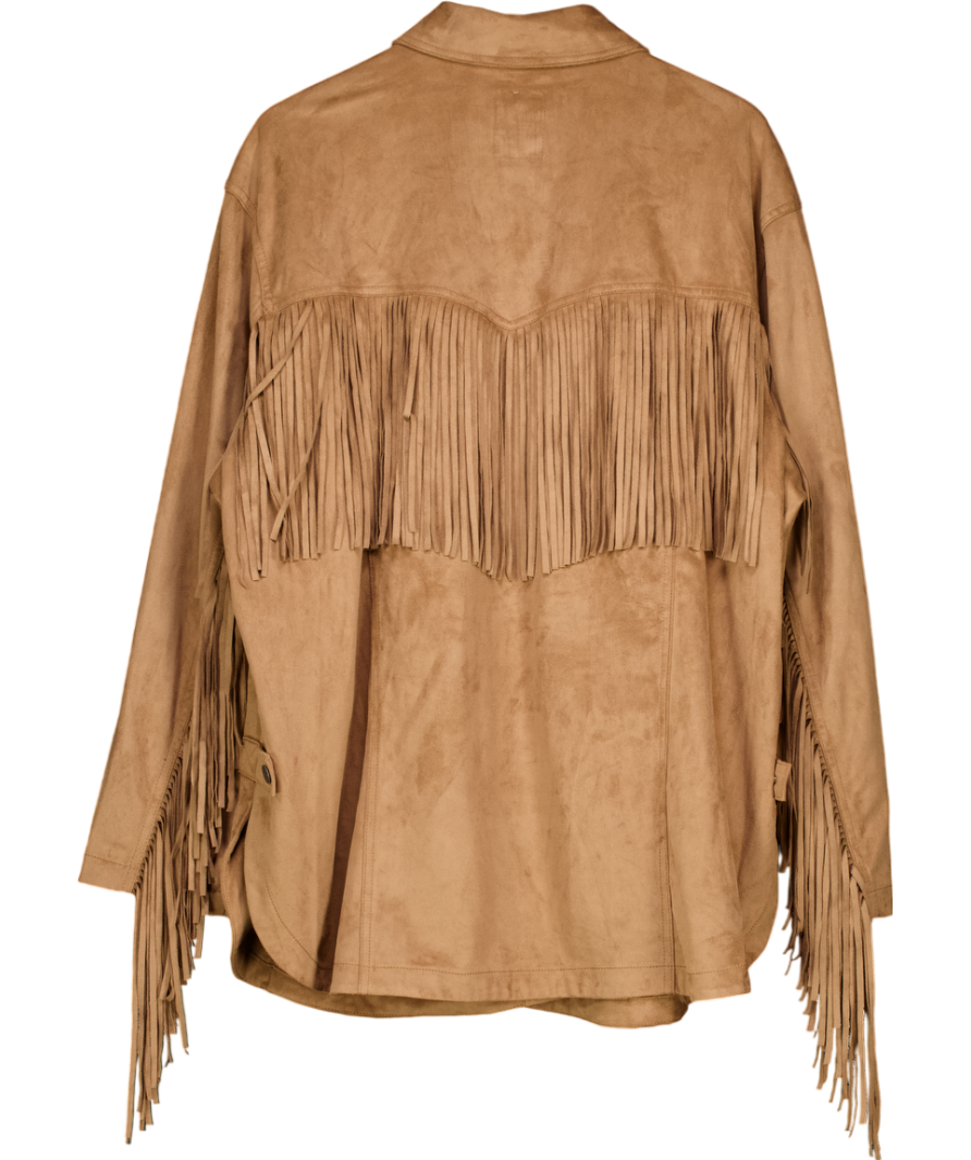 Beige We The Free Fringe Out Vegan Suede Jacket UK 20