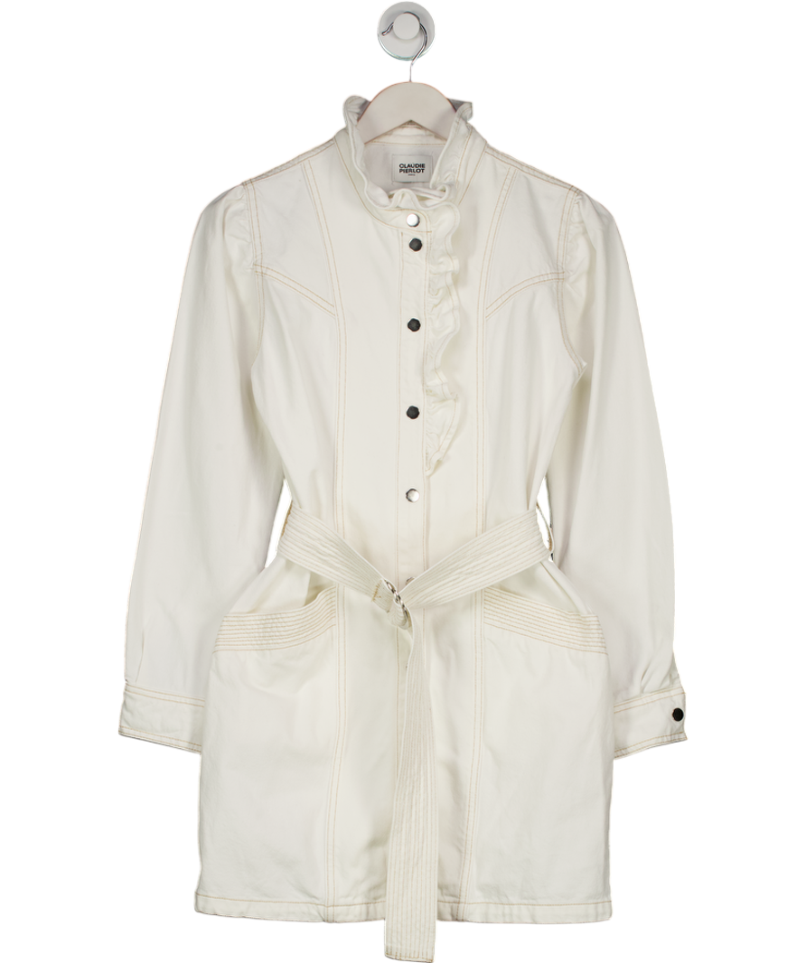 Claudie Pierlot White Denim Ruffle Detail Sleeve Dress FR36 UK 8