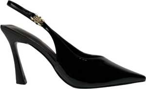 River Island Black Slingback Logo Court Heels UK 6 EU 39