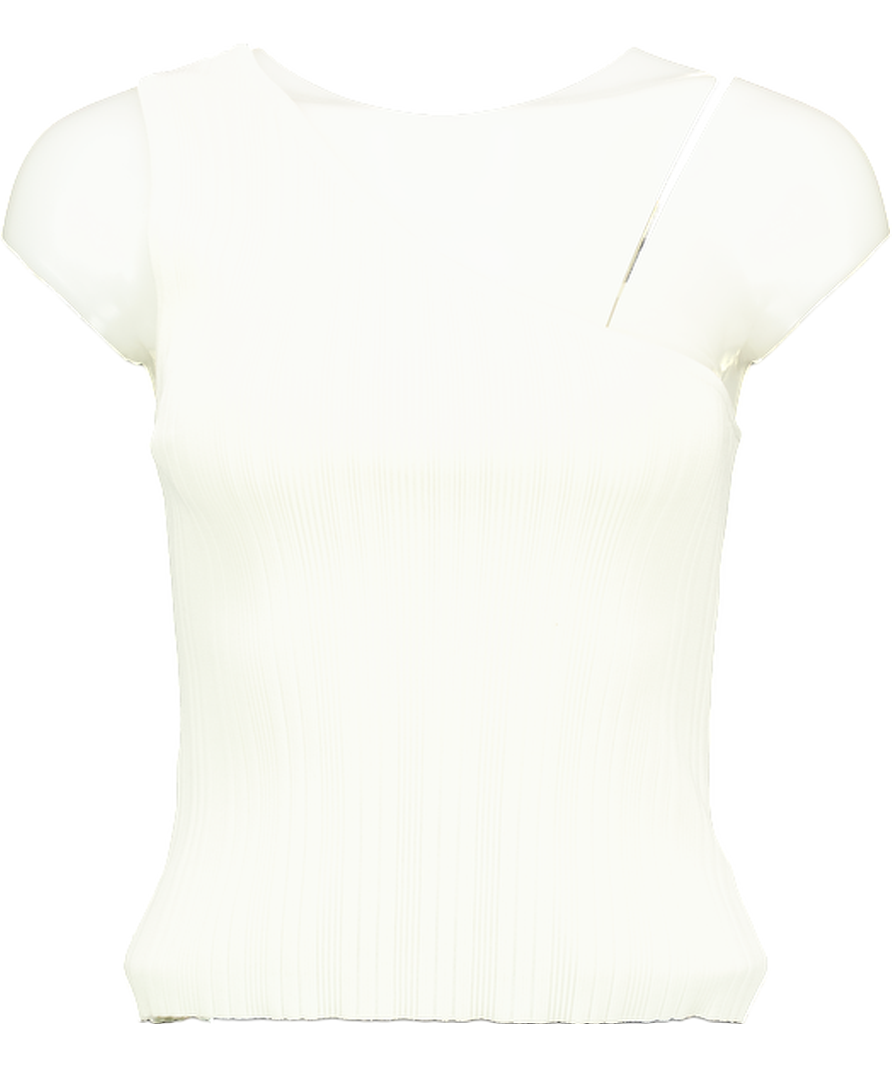 PRETTY LAVISH Cream One Shoulder Rib Knit Top UK S