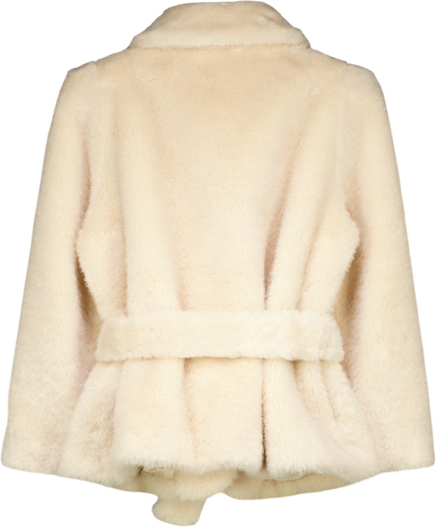 ZARA Cream Faux Fur Belted Coat Zw Collection UK L