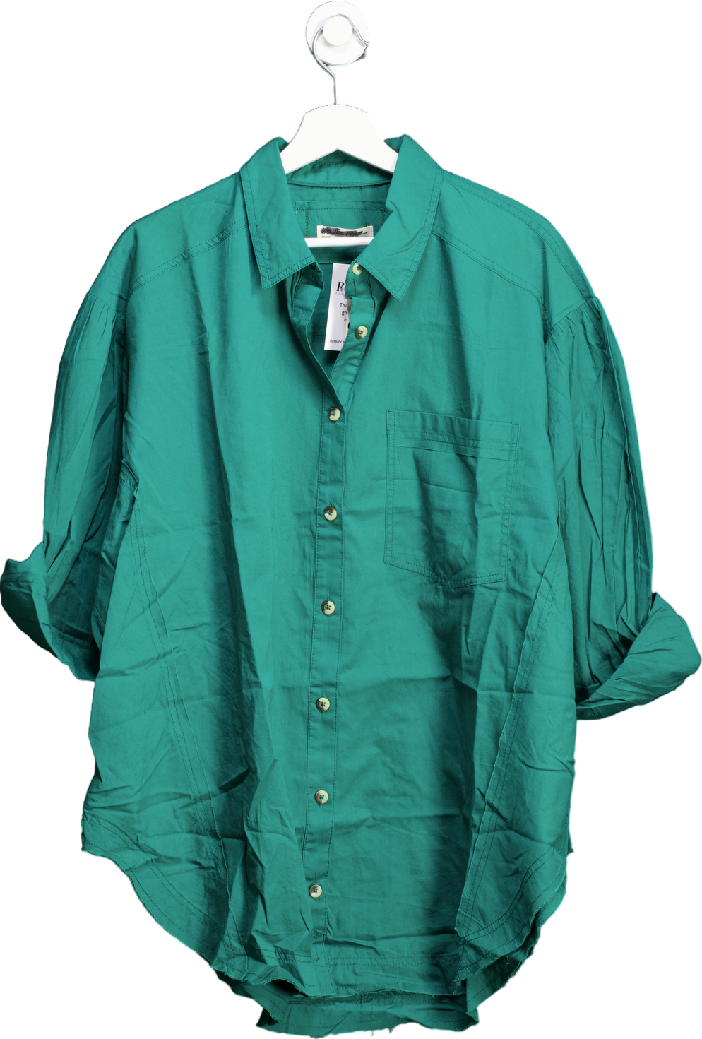 Free People Green Cotton Happy Hour Oversized Shirt UK XS