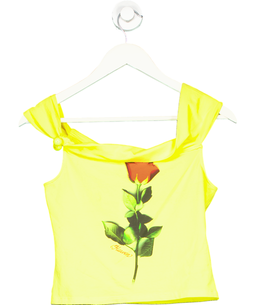 Marc Jacobs Yellow One Shoulder Rose Graphic Bauble Tank Top UK S