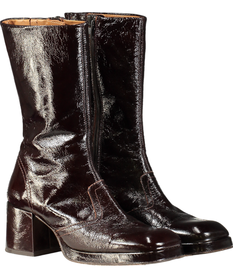 MIISTA Brown Cass Patent Mid-calf Boots UK 2 EU 35 👠
