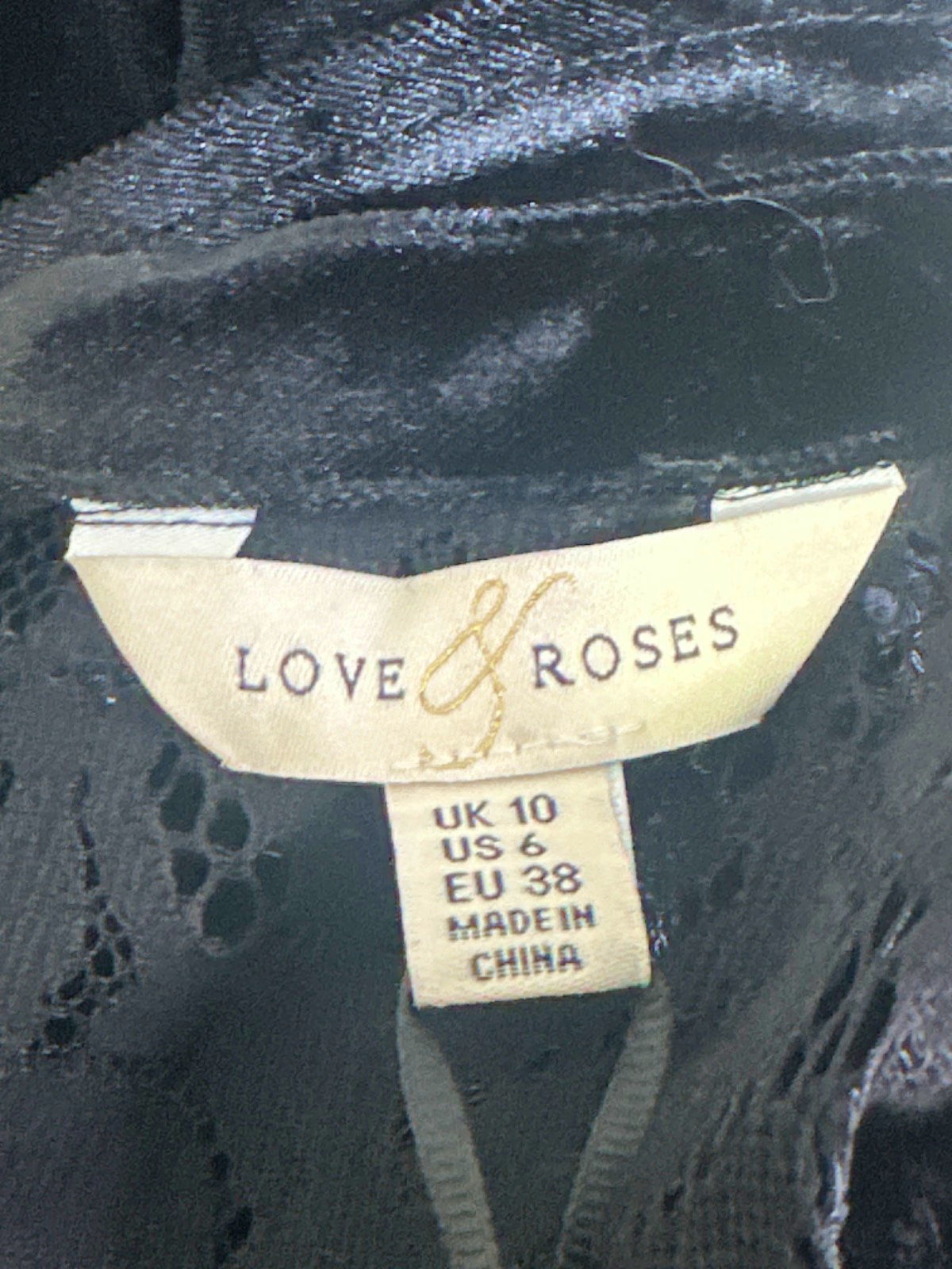 Love & Roses Black Lace Velvet Mini Dress UK 10