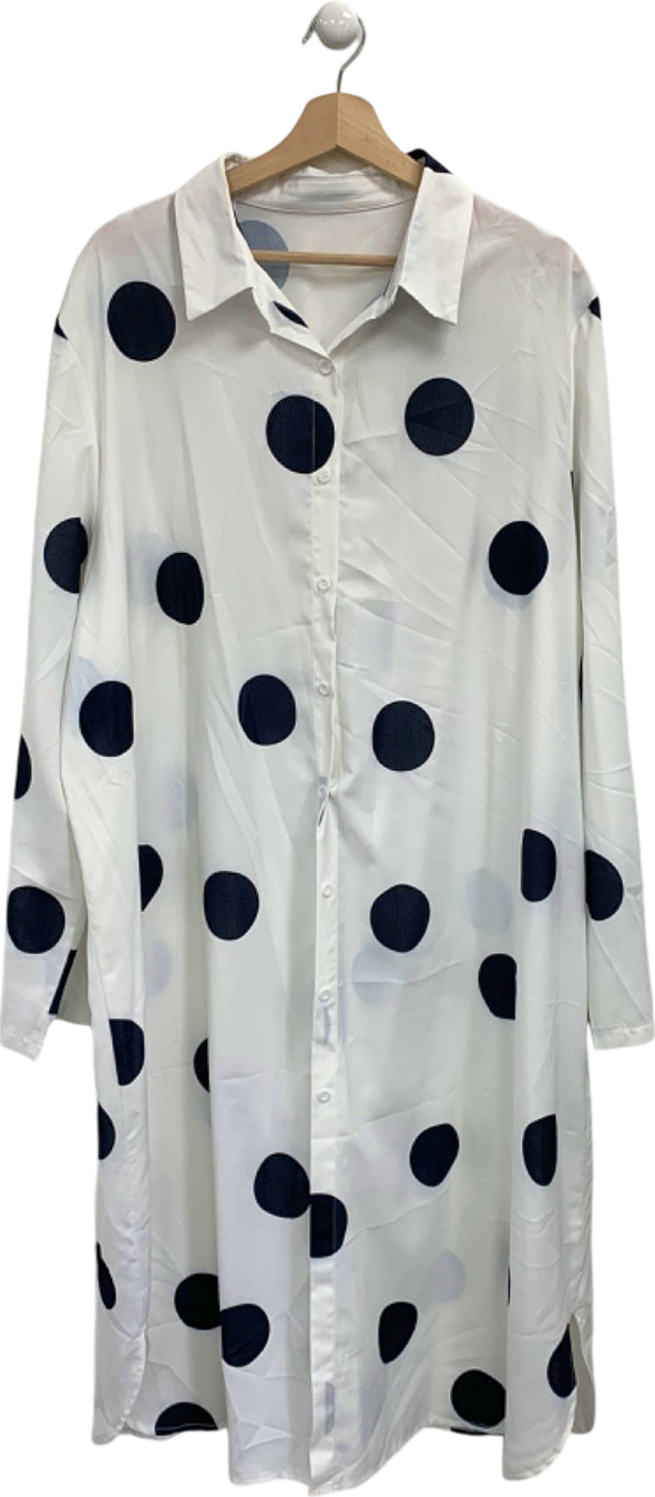 White/Black Polka Dot Long Shirt Dress UK 4XL