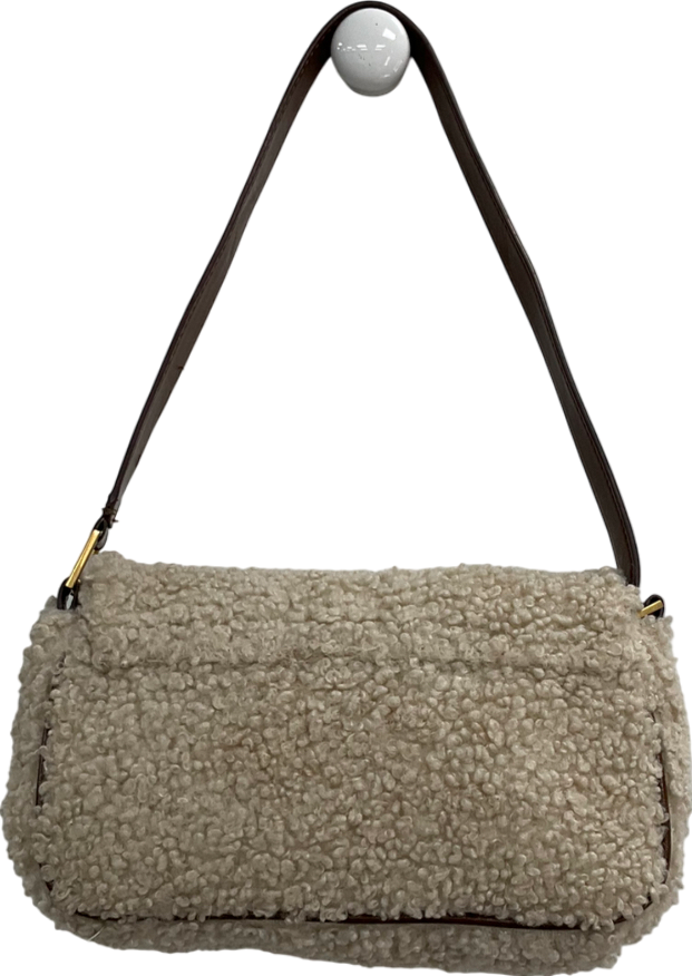 ZARA Beige Faux Shearling Shoulder Bag