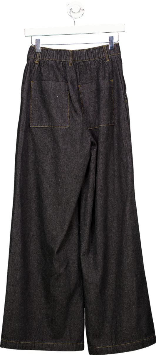 commense Black Mid-waisted Wide-leg Denim Trousers UK S