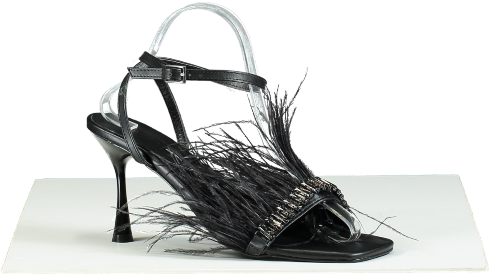 Gaelle Black Feather Trimmed Sandals UK 6 EU 39 👠