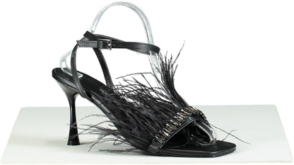 Gaelle Black Feather Trimmed Sandals UK 6 EU 39 👠