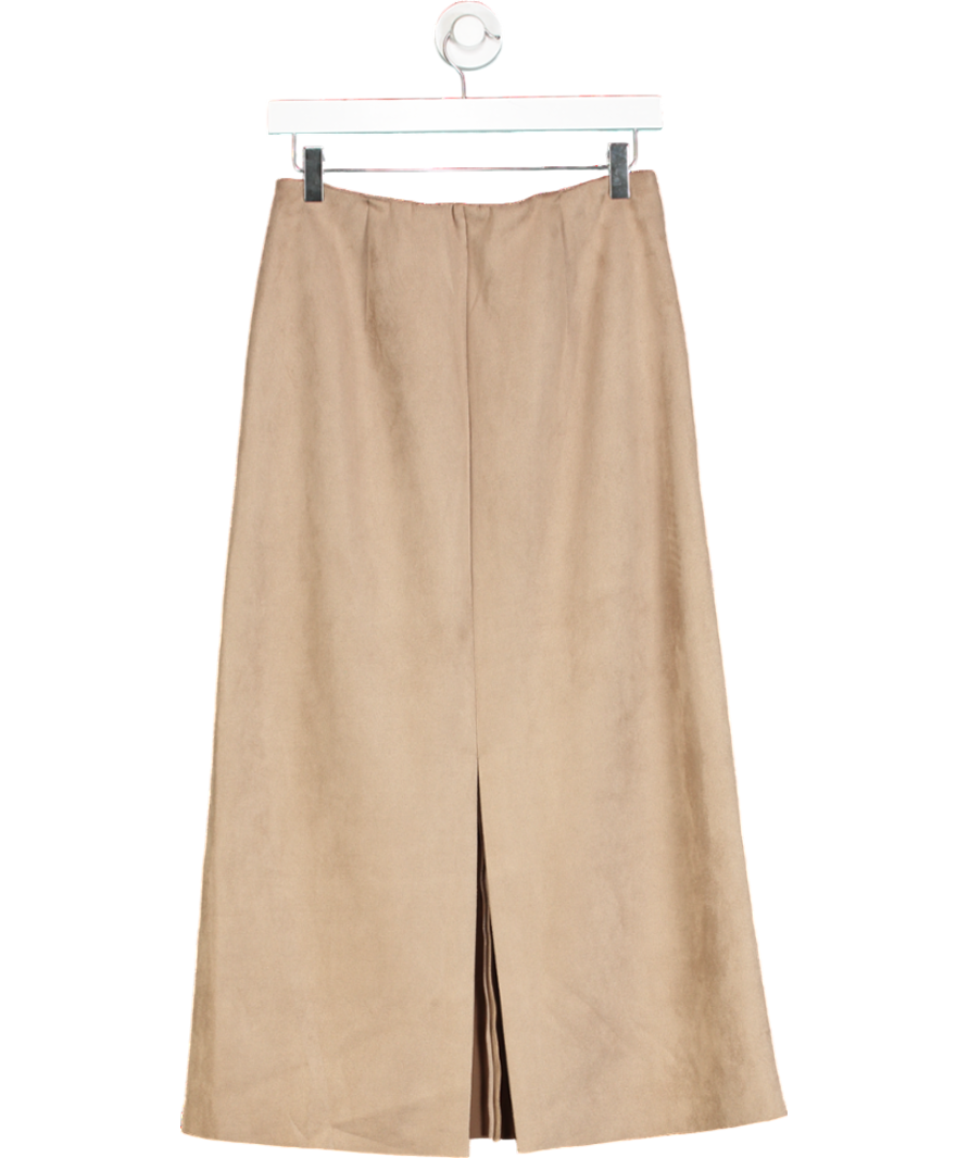 GOELIA Beige Faux Suede Back Slit Women Midi Skirt UK M