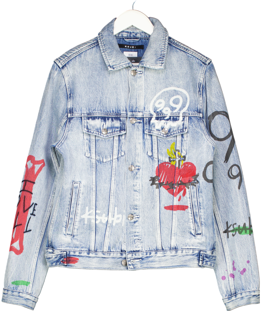Ksubi Blue Denim Jacket With Graffiti UK M