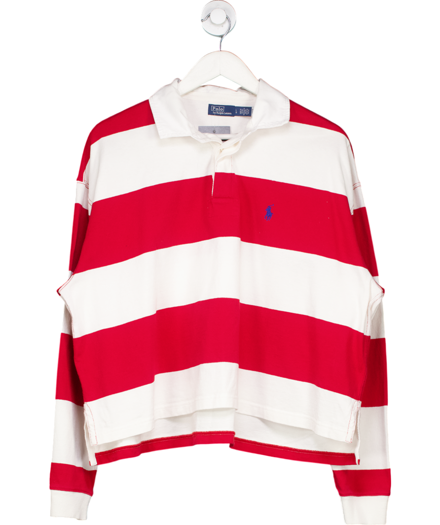Ralph Lauren Red Striped Cropped Jersey Rugby Shirt UK L