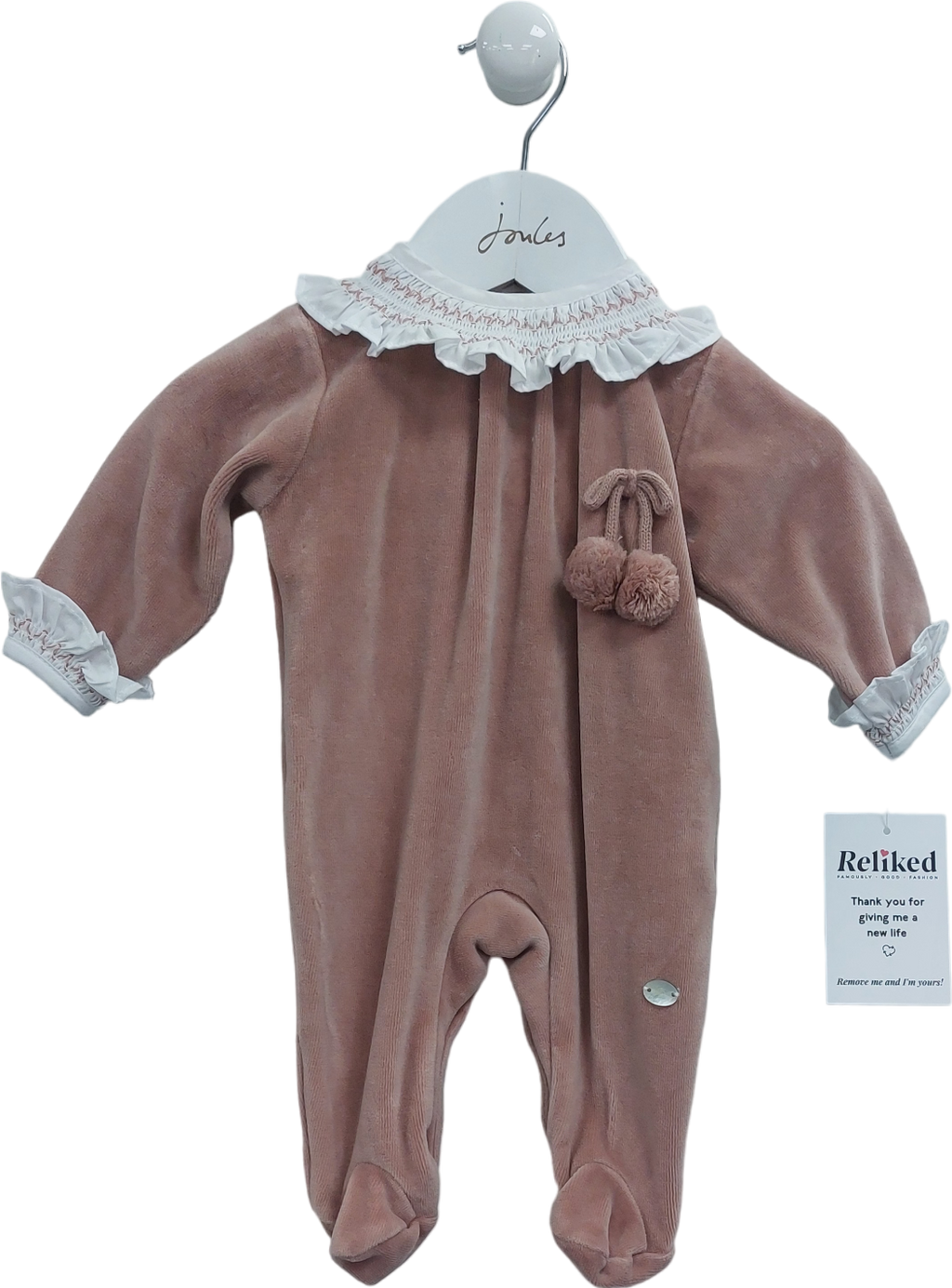 Aranda Pink Smock Collar Velor Footed Onesie 0-3 Months