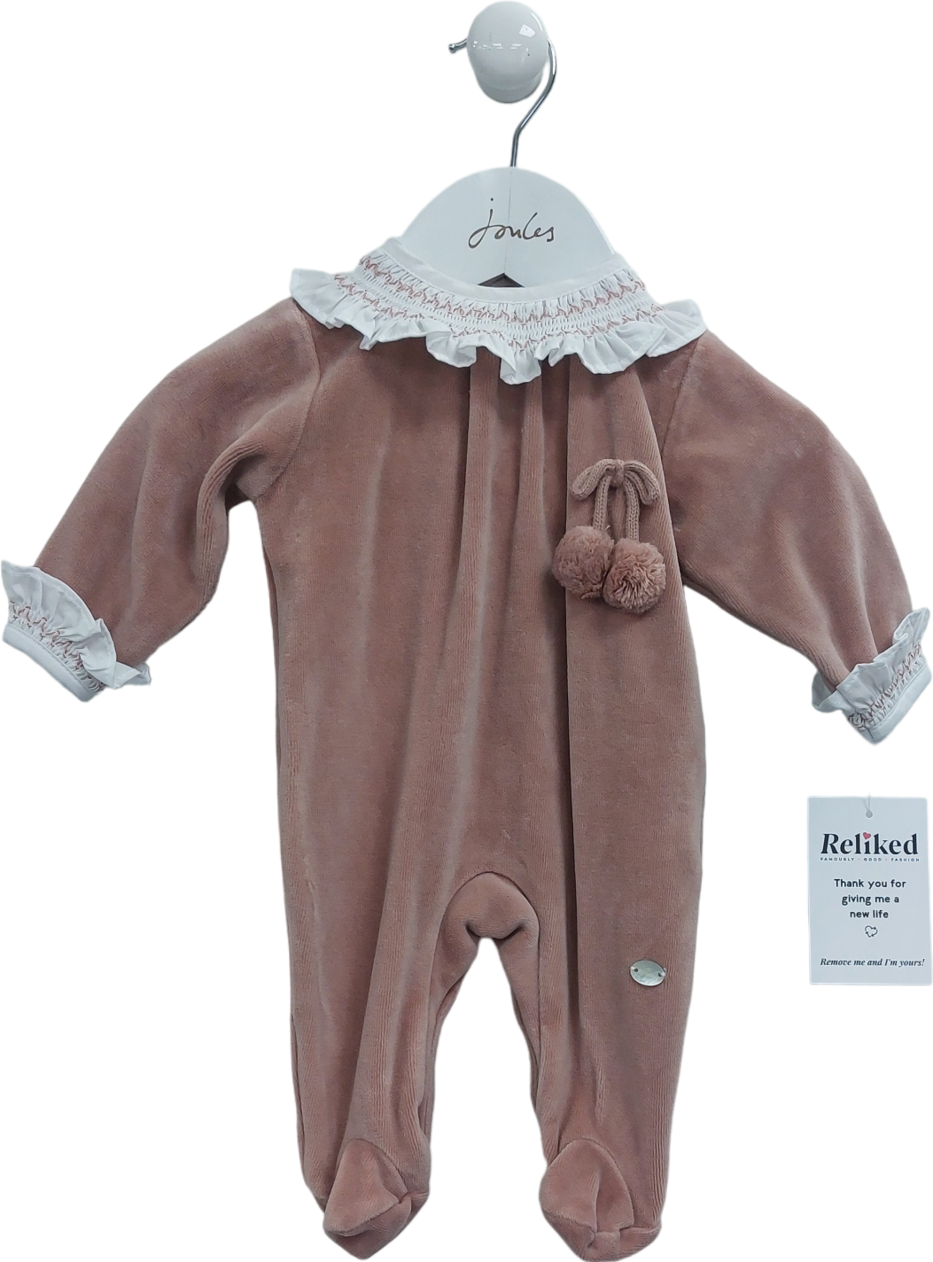 Aranda Pink Smock Collar Velor Footed Onesie 0-3 Months