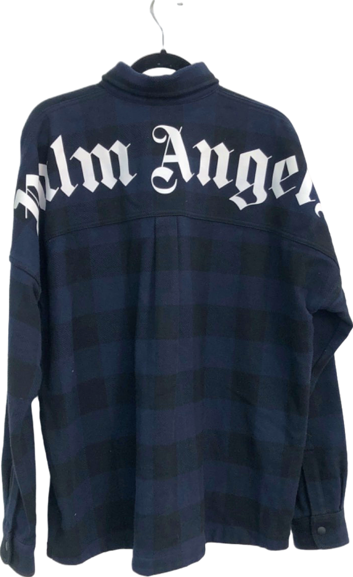 Palm Angels Blue Checked Logo back Shirt UK M