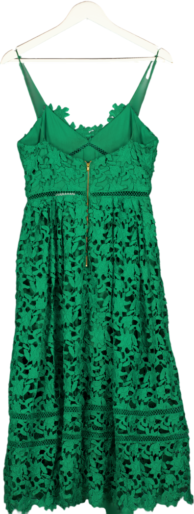 SELF PORTRAIT Emerald Green Azaelea Guipure Lace Midi Dress UK 4