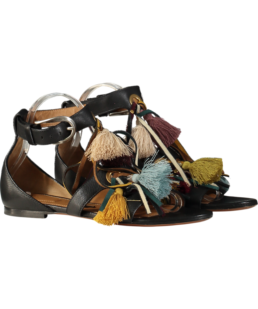 Chloé Black Miki Tassel Flat Sandals UK 6 EU 39 👠
