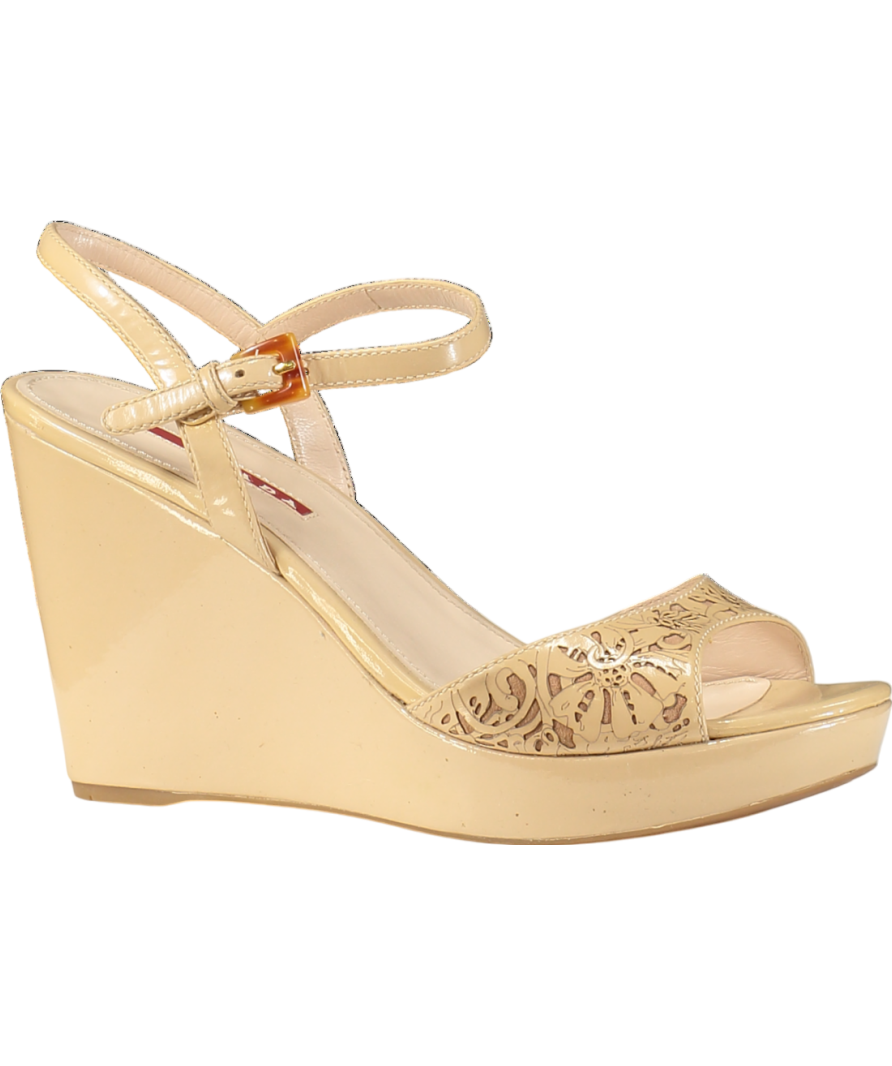 Prada Beige Patent Vernice Soft 3 Wedge Heel sandals UK 6 EU 39 👠
