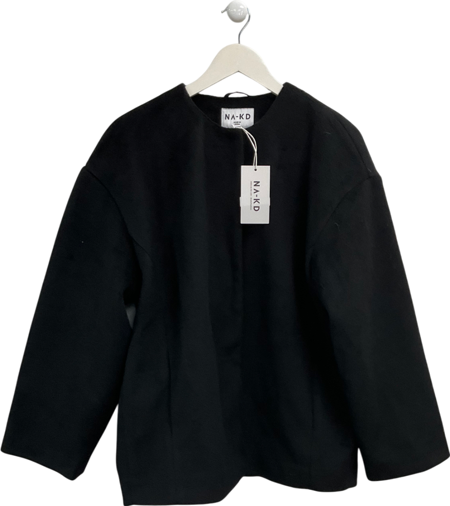 NA-KD Black Short Scarf Detailed Coat UK 8