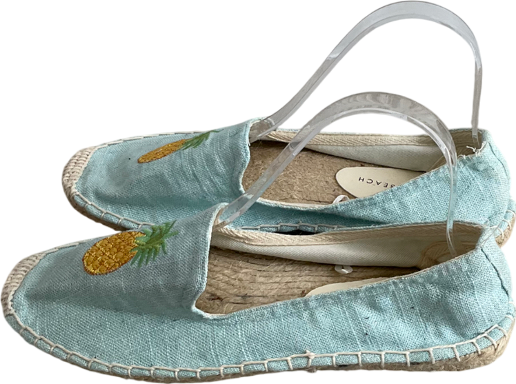 South Beach Blue Linen Pineapple Espadrilles UK 8 EU 41 👠