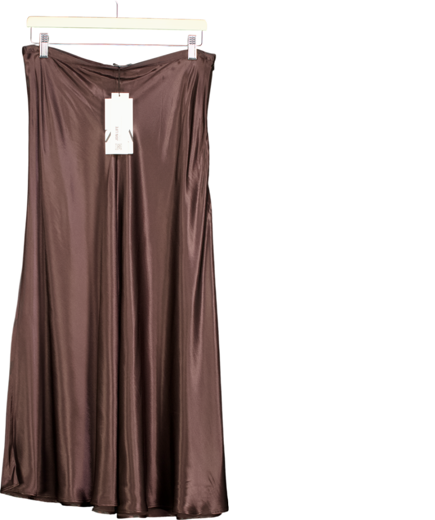 ZARA Chocolate Brown Satin Midi Slip Skirt UK L