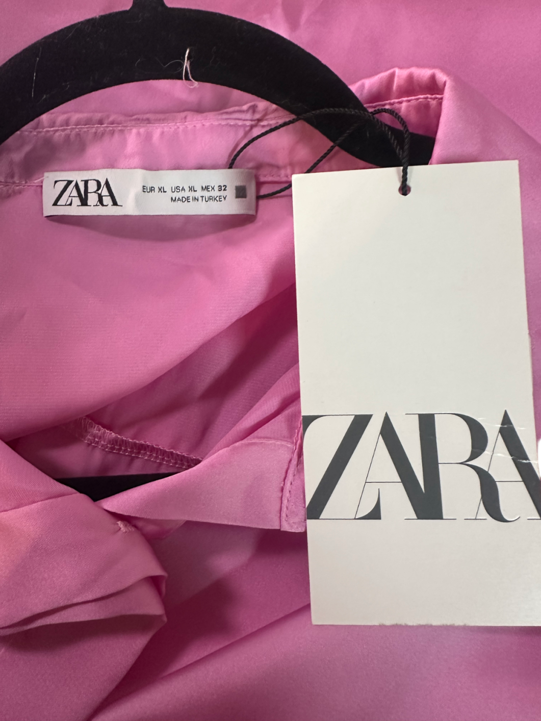 ZARA Pink Silk Look Button Down Shirt UK XL